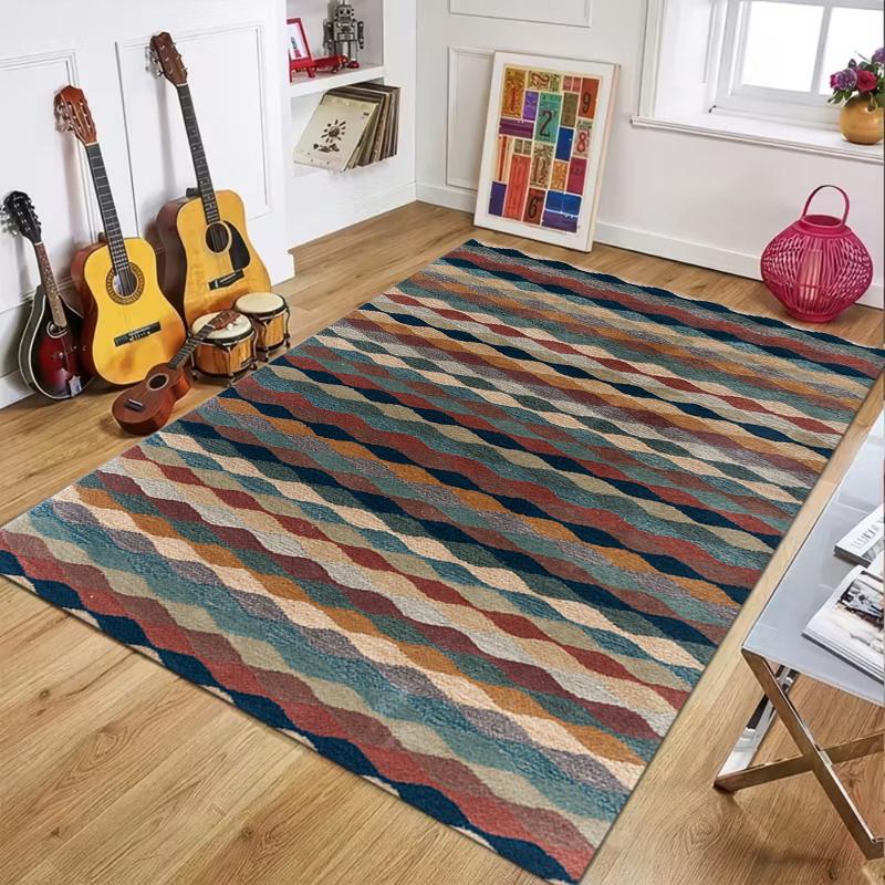 Multicolor Wave Stripe Carpet Mat Rug Geometric Diamond Pattern Modern Artistic Vibrant Home Decoration Living Room Indoor Rug 40x60cm