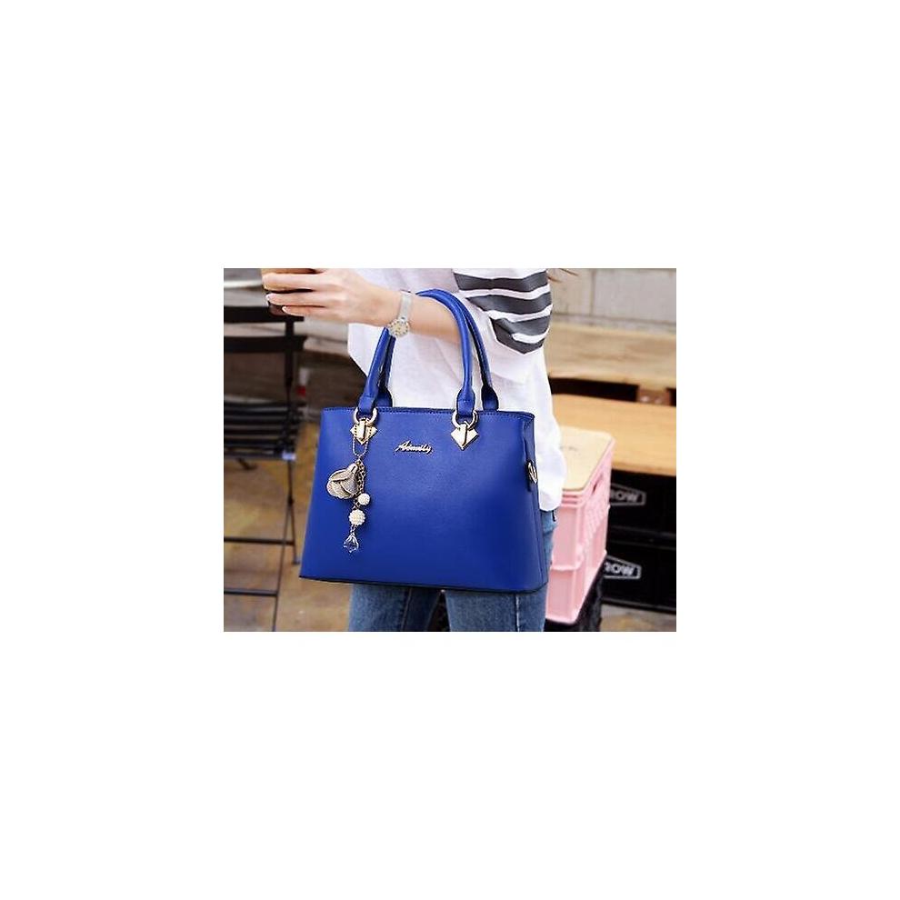 Women's Leather Shoulder Bag Tote Fashion Handbag - Bright Blue - B Bells