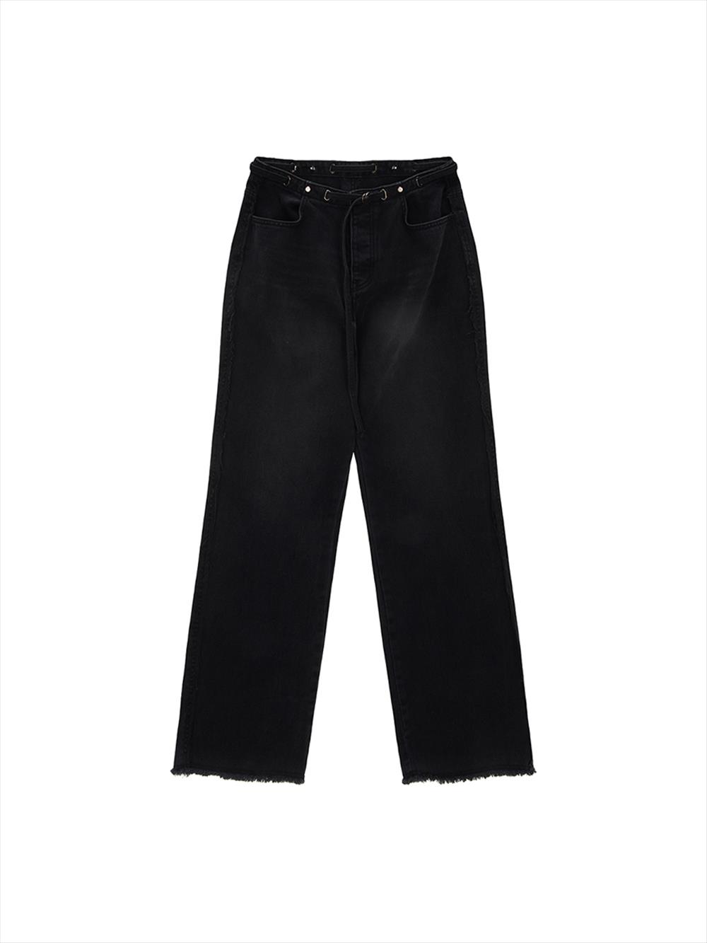 [Matinkim] WAIST STRING BELTED DENIM PANTS IN BLACK S