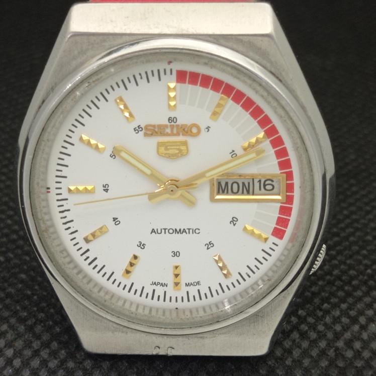 USED VINTAGE SEIKO 5 AUTOMATIC 6309A JAPAN MENS D/D WHITE WATCH 608g-a316322-2 SKU608g-a316322