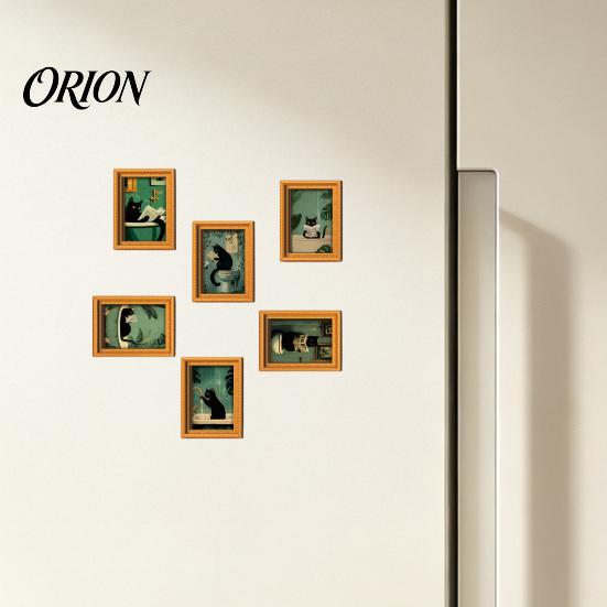 Retro Aesthetic Home Decor Accents Funny Wooden Fridge Magnets Frame, Cute Cat in Bathroom Magnetic Easy Swap Frames for Pictures Refrigerator Locker