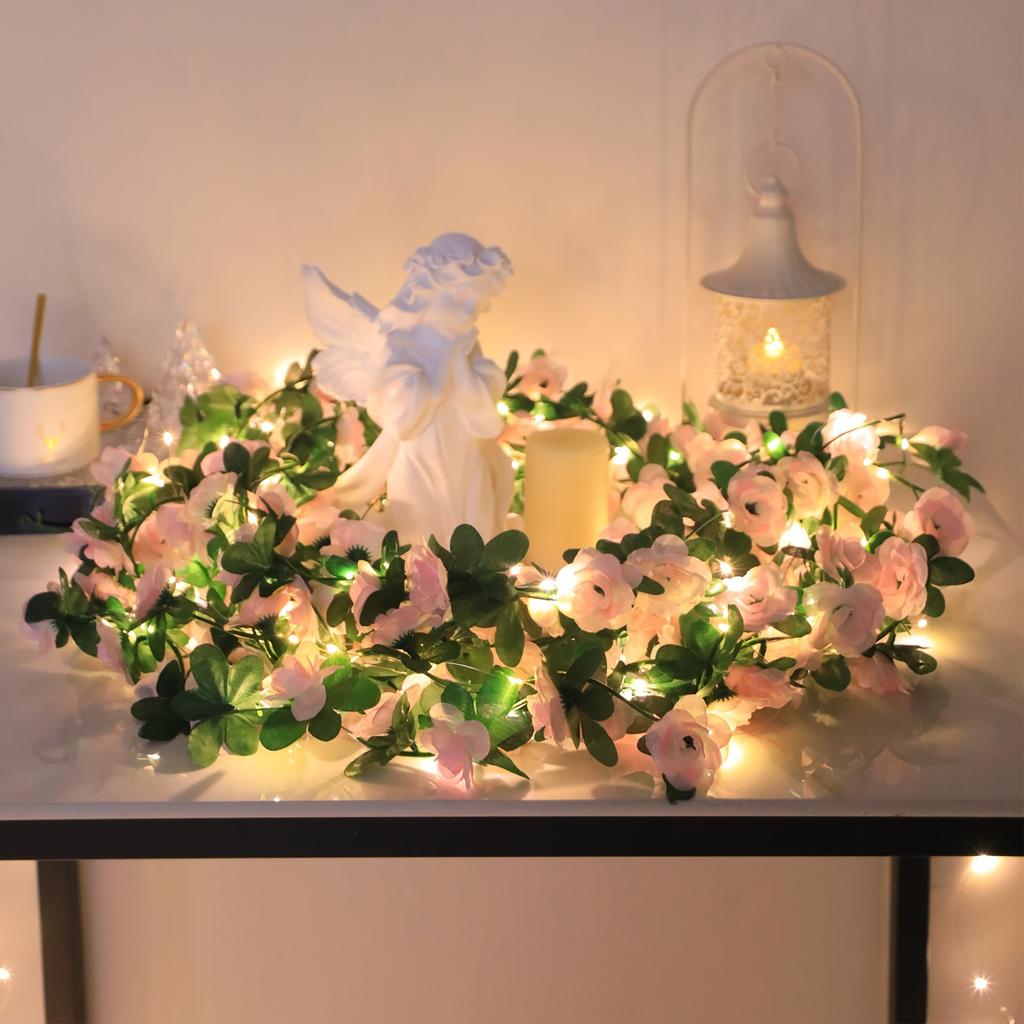 Xiaomi LED Lighted Artificial Pink Rose Vine Decoration, Battery Operated For Birthday Party, Bedroom, Party, Wedding,Season Decoration