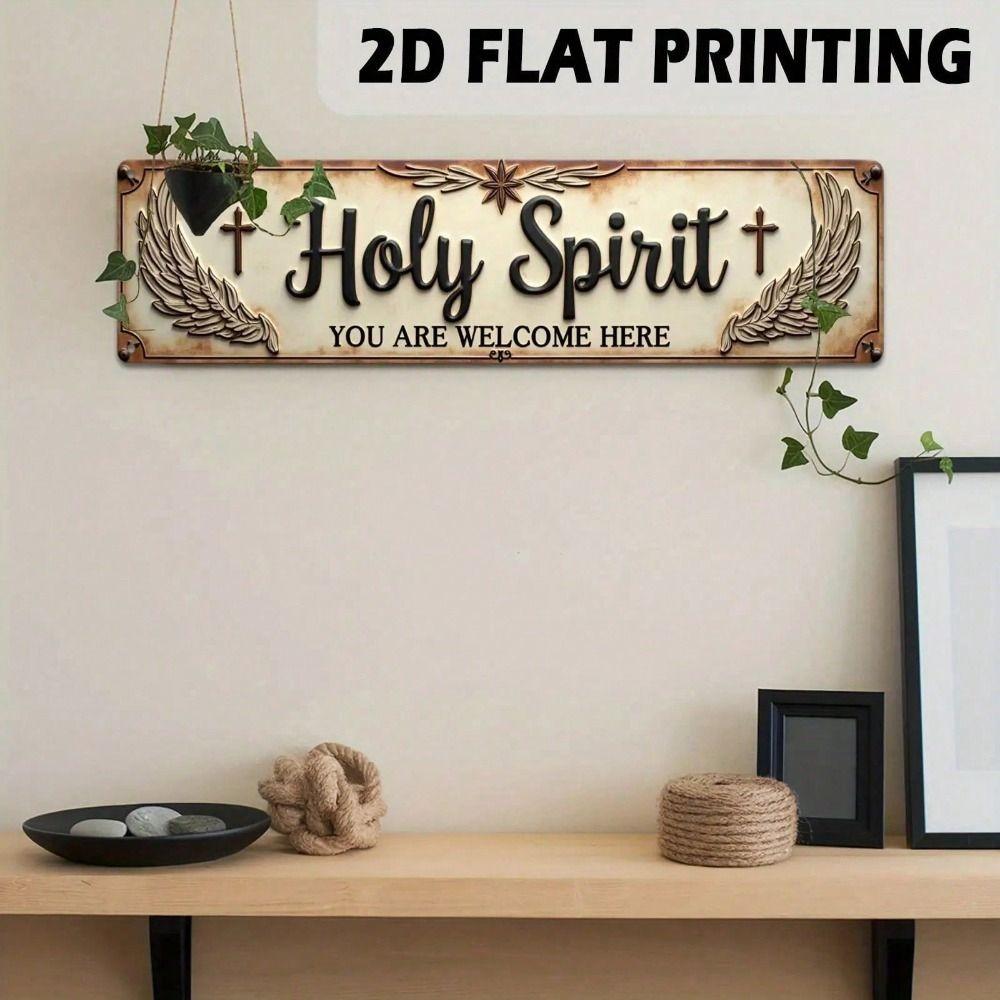 Vintage Christian Metal Wall Decor Holy Spirit Cross Wings, Rustic Farmhouse Church Worship Sign