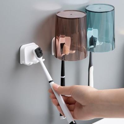 2PCS Plastic Toothbrush Storage Rack Punch-Free Dual Card Position Bathroom Toothbrush Holder Square Space Saving