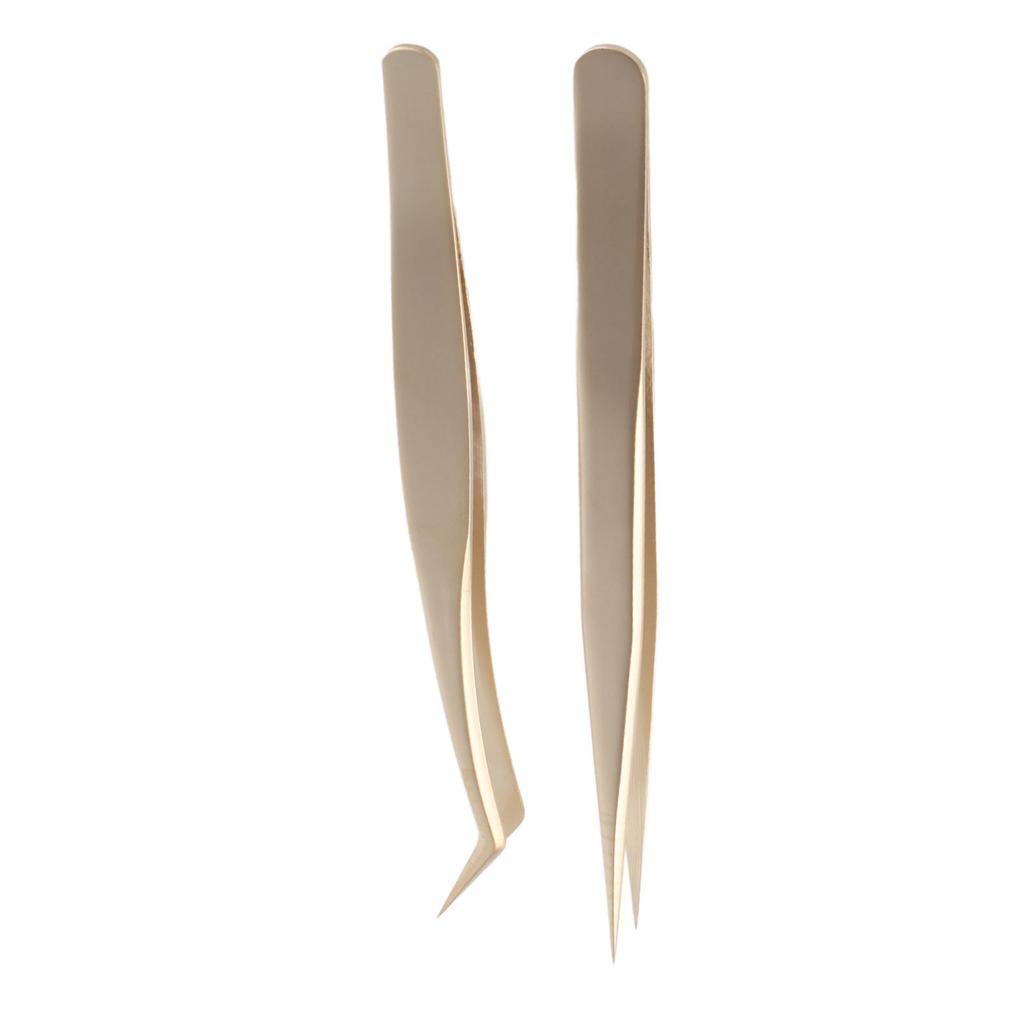 2 Stück Wimpernverlängerungs-Pinzetten-Set Edelstahl Präzise Volumen Einzelne Falsche Wimpern