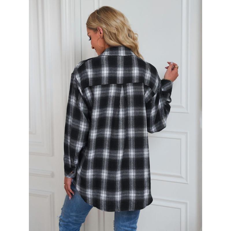 Spring and Autumn Casual Boyfriend Style Loose Plaid Shirts