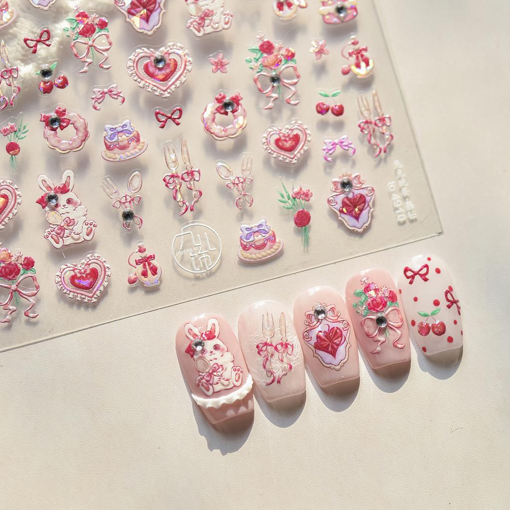1Sheet 5D Soft Embossed Relief Nail Stickers Cute Daisies Self Adhesive Slider Stickers Press On Nails DIY Nail Art Dec