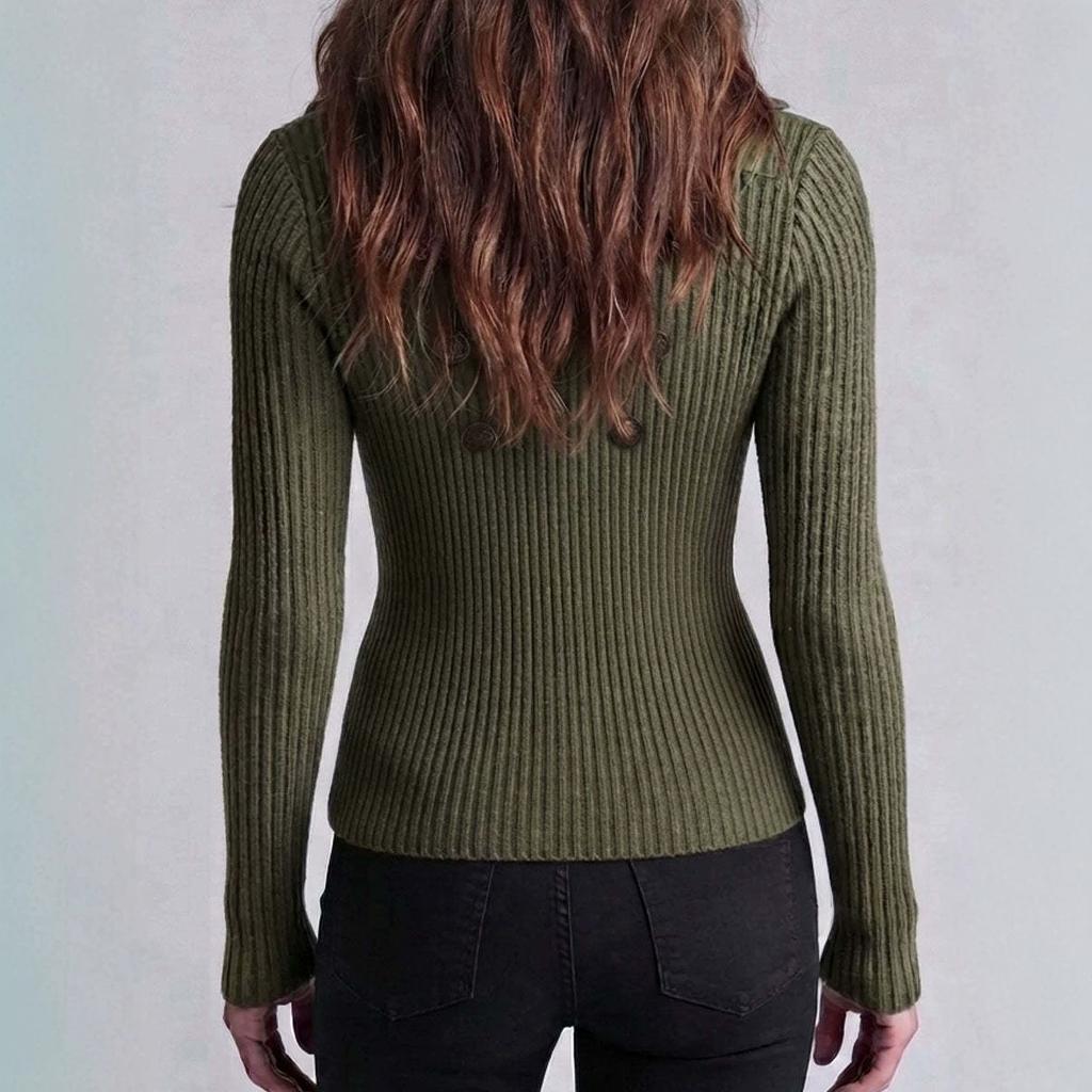 Dámská Vintage Pletená Bunda Límec Na Zip Dvouřadé Zapínání Knoflíky s Dekorací Slim Fit Zkrácená Dlouhý Rukáv Svrchní Oblečení