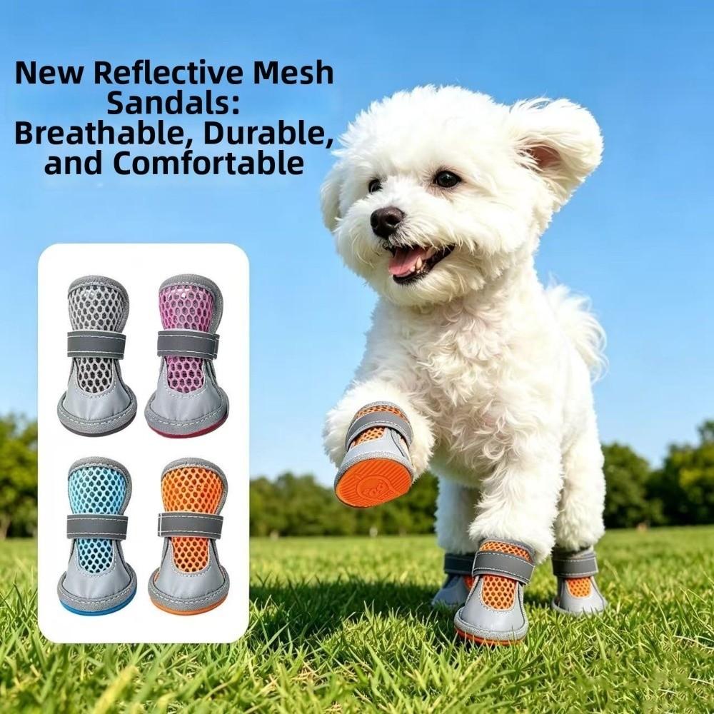 4Pcs Non-Slip Pet Net Boots Breathable Dog Paw Protectors Fashion Puppy Foot Covers All-season Use