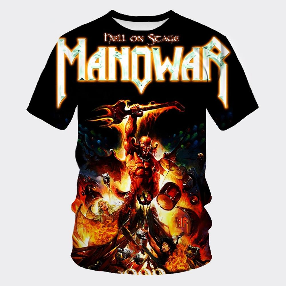 

MANOWAR Рок Хип-хоп Группа 3D Принт Спортивная Быстросохнущая Дышащая Мужская Футболка Уличная Повседневная Мода Одежда с Коротким Рукавом Лето 4XL