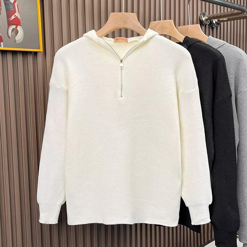 Herren Koreanischer Stil Halber Reißverschluss Kapuzenpullover, Kälteschutz, Lockerer Strick, Herbst-Winter Hochwertige Oberbekleidung.