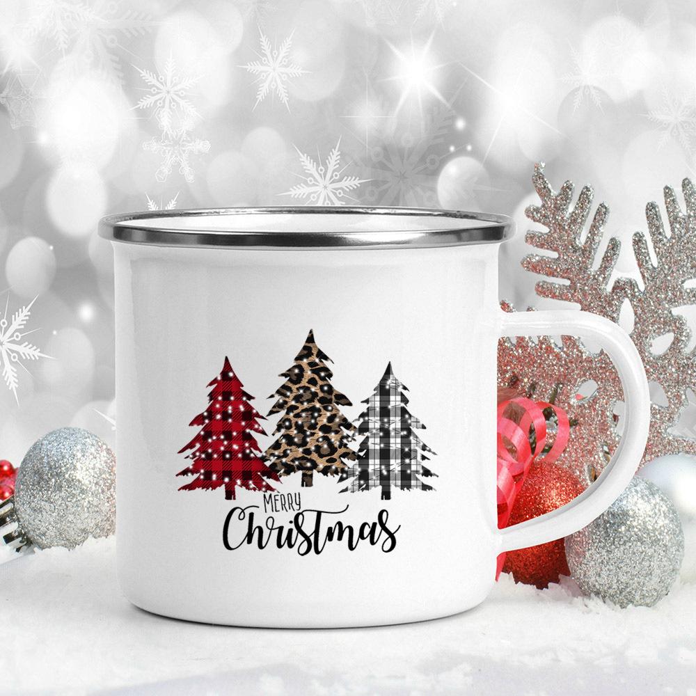 Snowman Ship Print Enamel Coffee Mugs Beer Juice Mug Handle Cocoa Cups Merry Christmas Cup Party Table Decoration New Year Gift