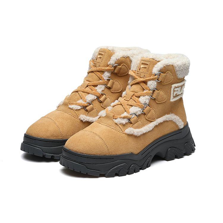 FILA Fleece Comfortable Thick Sole Short Snow Boots Women boots Mud-Yellow F12W144404FTF