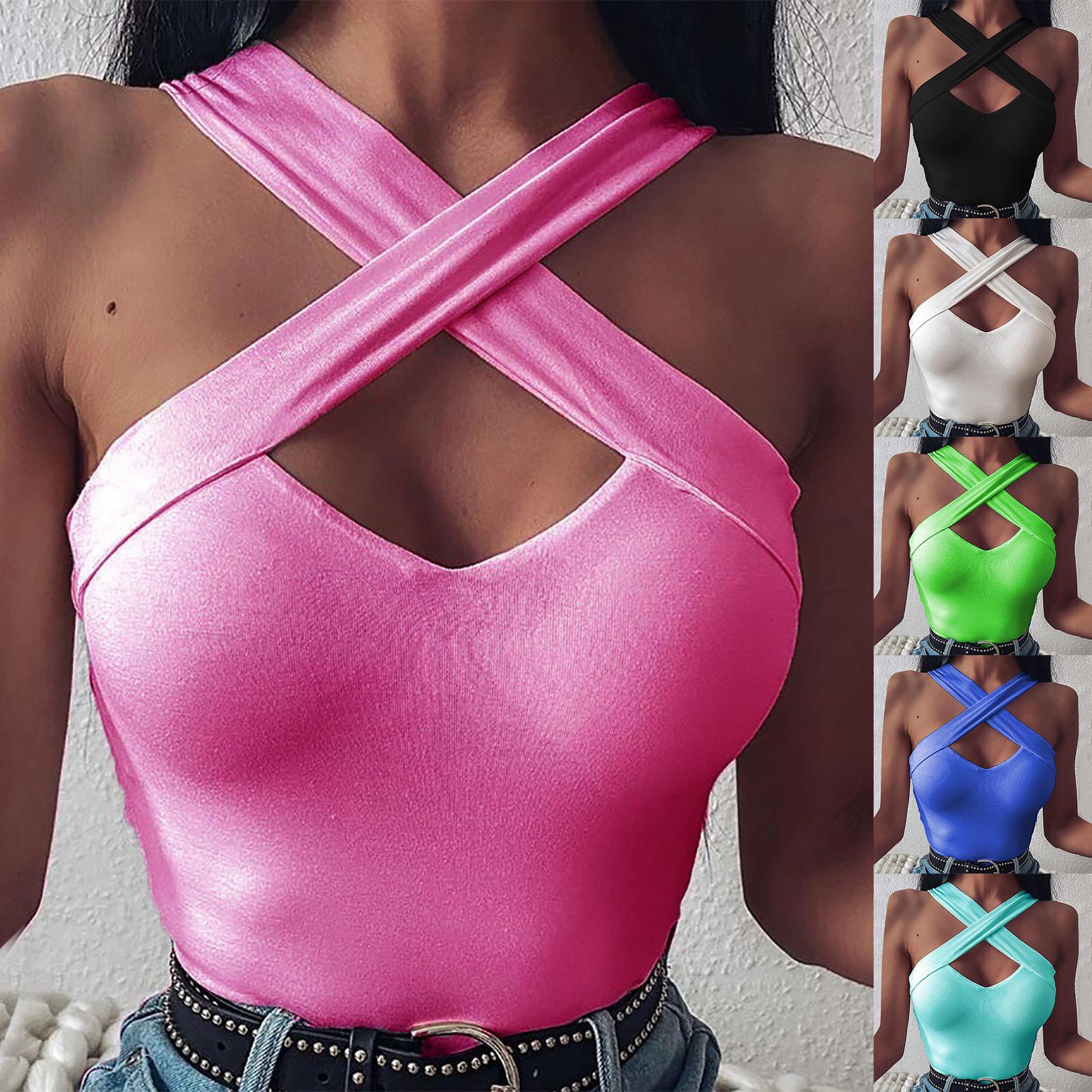 

RL Женщины Сексуальная мода Топ Кросс Декольте Без рукавов Жилет Женщины Футболка