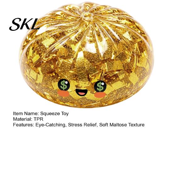 Tactile Sensory Toy Gold Foil Steamed Bun Squeeze Stress Ball, Cute Food Shape Fidget Visual Atmosphere for Anxiety Relief, Soft Elastic Maltose