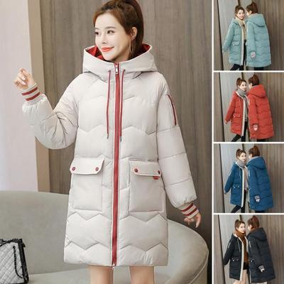 Winter Women Coat Cotton Padded Long Sleeve Hooded Overcoat Thickened Loose Zipper Mid Length Outwear Jacket Streetwear