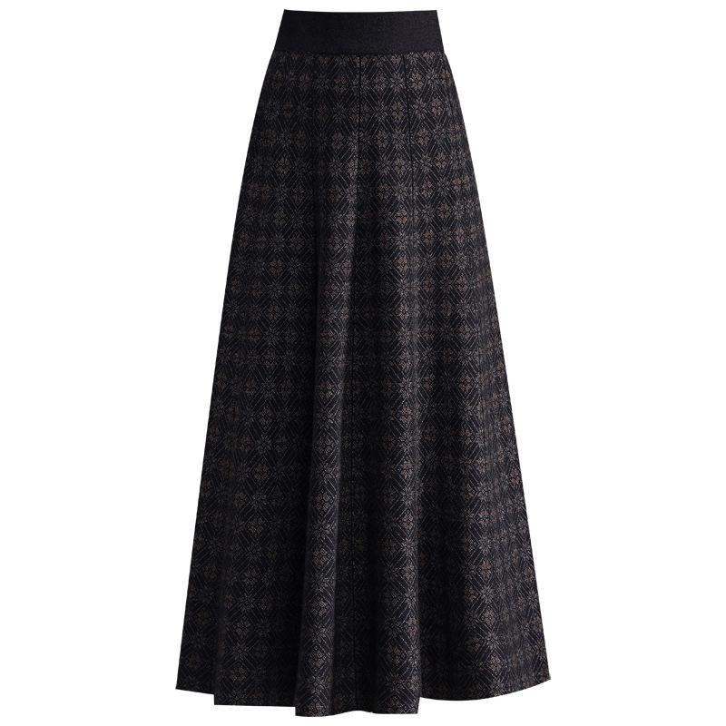 2025 Winter Women's High Waist Knit Pleated Wool Midi Skirt