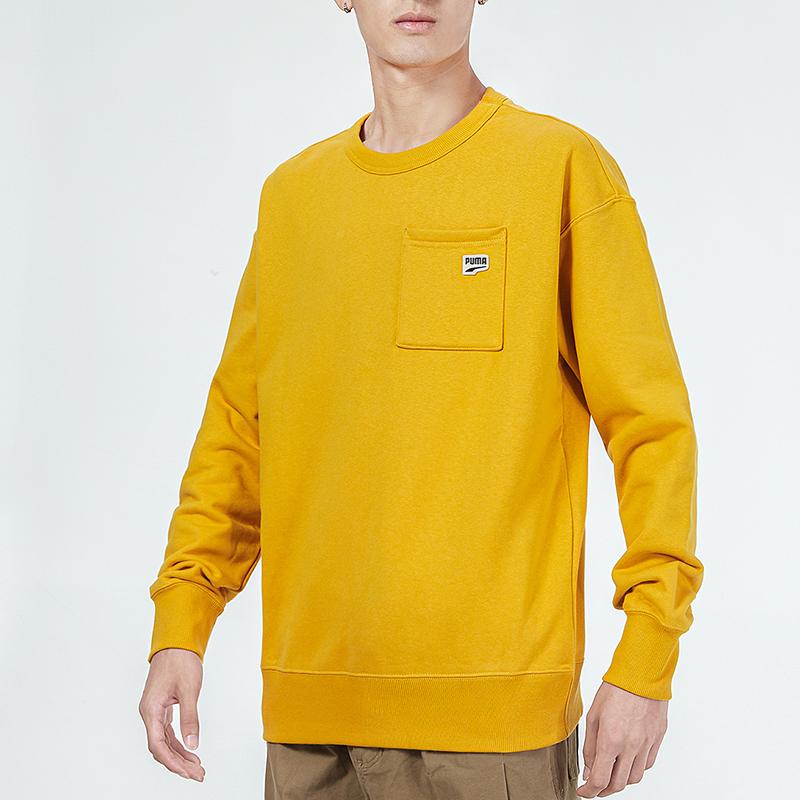 Puma Pocket Logo Knit Crew Neck Sweater Men Sweatshirt Yellow 533036-37