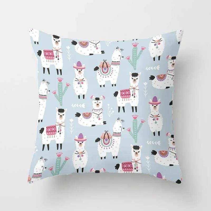Alpaca Cartoon Cactus Study Pillowcase Office Living Room Home Pillowcase Car Ornaments