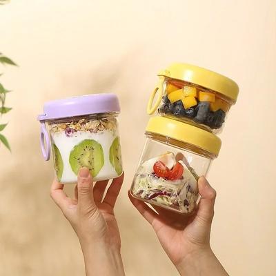 1/2Layer Fruit Yogurt Cup with Spoon Food Container Clear Portable Breakfast Oat Fruit Salad Seal Cup for Students Office Worker