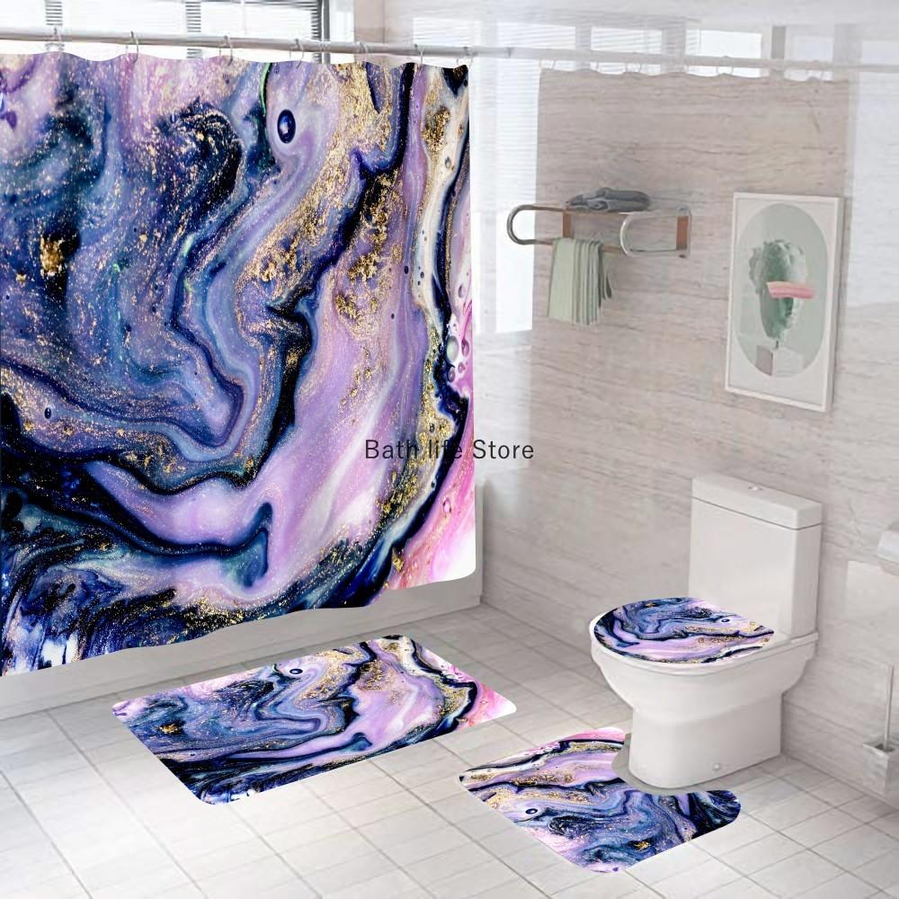 White Marble Shower Curtain Luxury Golden Modern With Non Slip Rug For Bathroom Curtain Waterproof Polyester Home Decor 180x180