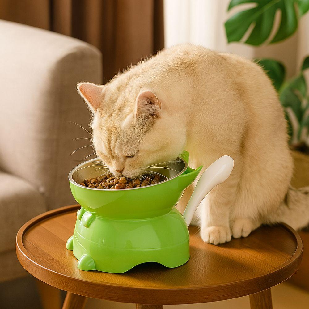 Large Diameter Elevated Cat Bowl Anti-spill Anti-knock Neck Protection Bowl Anti-choke Anti-leakage High Foot Bowl Indoor Use