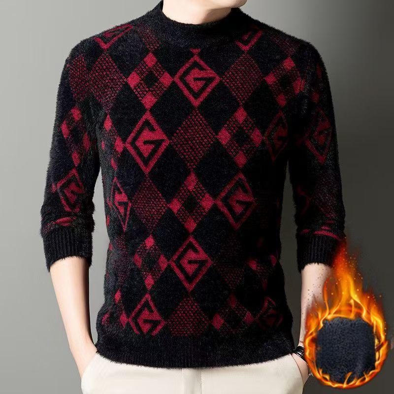 

Трендовые модные осенне-зимние свитера мужские с круглым вырезом, вышивкой, утолщенные, теплые, в стиле смарт-кэжуал, с длинным рукавом, свободные пуловеры, вязаные топы L красный