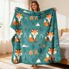 Cozy Flannel Throw Blanket Cute Fox Pattern with Trees Mountains Blue Background All-Season Soft Warm Couch Blanket
