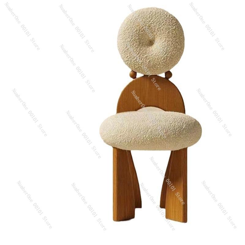 Silla de Comedor Wabi-Sabi con Respaldo Alto, Taburete de Maquillaje Retro de Madera Maciza, Silla Especializada para Tocador de Dormitorio, Única y Elegante