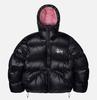 Cross-border foreign trade STU embroidered hooded cotton-padded clothes, black pink contrasting short bread clothes, windproof thickened cotton
