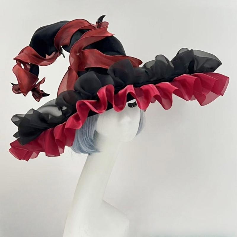 Adjustable Witch Costume Hat Lightweight Comfortable Fabric Elastic Band For Halloween Parties Cosplay Event And Themed Gatherings