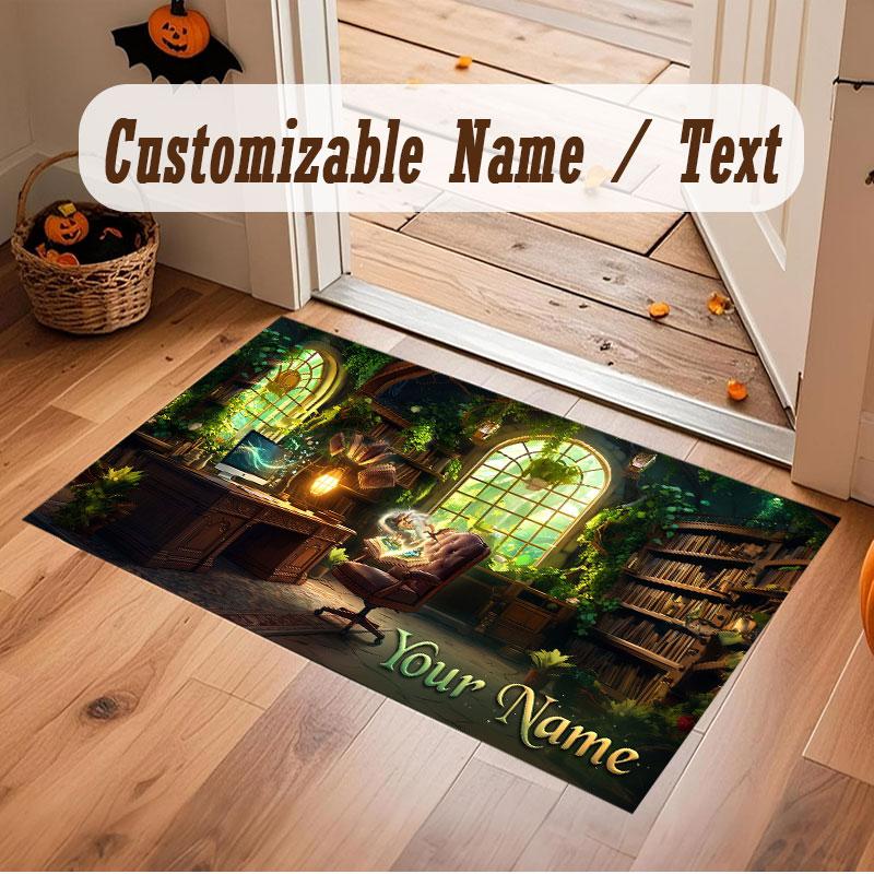 Nature Library Travel Theme Crystal Velvet Floor Rug Personalized Custom Name Text Warm Carpet Home Decoration