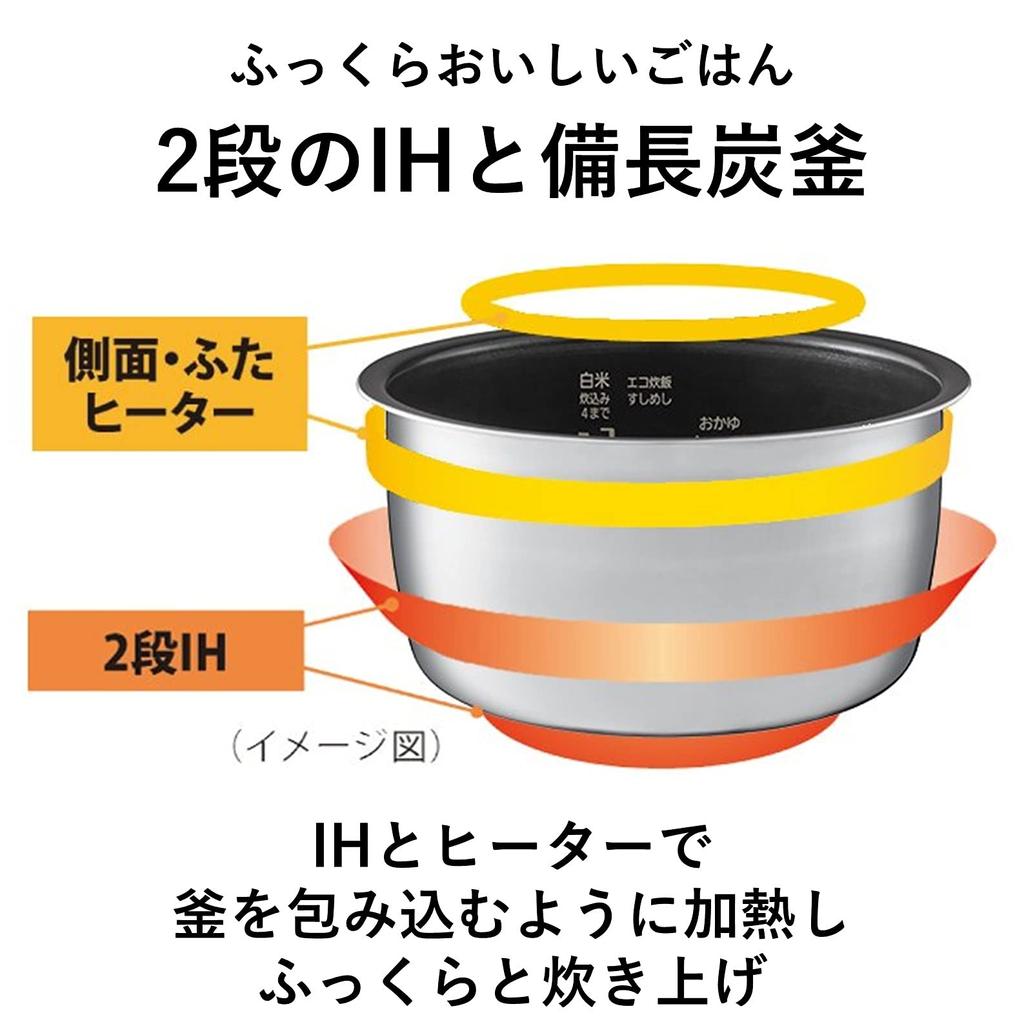 Panasonic Rice Cooker 5.5 Cups 2 Tier IH Simple Design Bincho Charcoal Pot Black SR-FE101-K
