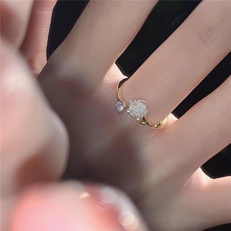 Inele cu flori de frumusețe pură pentru femei, inele de deget cu deschidere reglabilă în stil coreean, zircon, mireasă, nuntă, bijuterii de logodnă, cadouri
