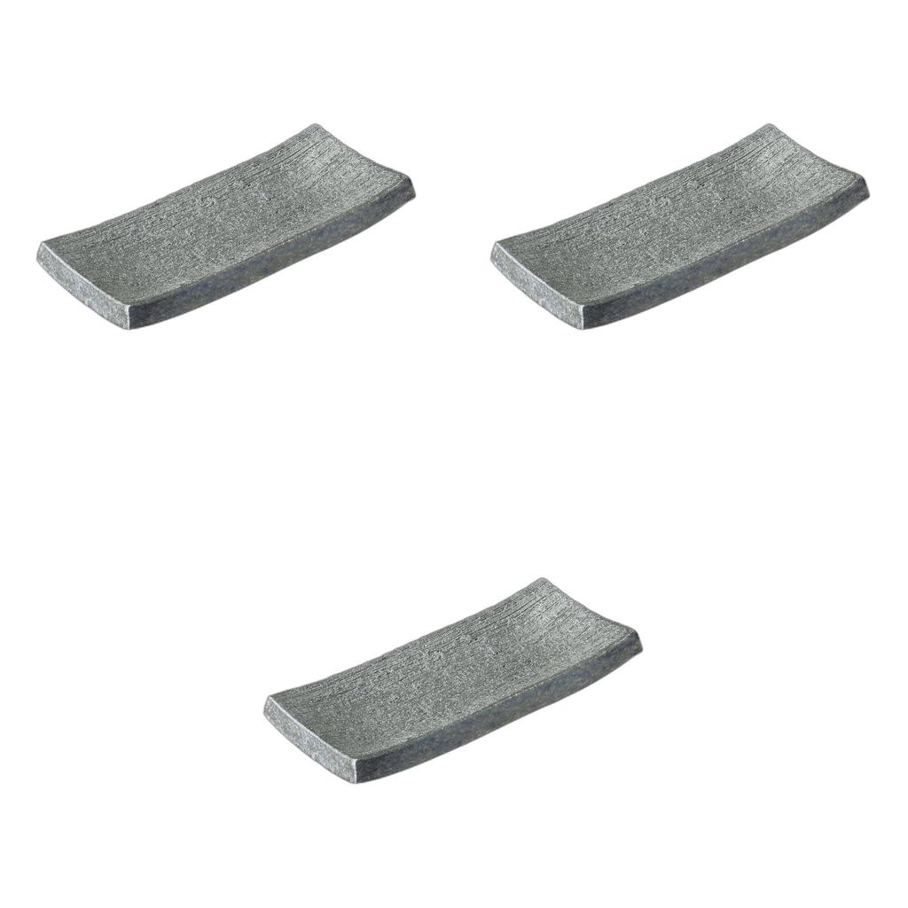 Setomonohonpo Set of 3 Black Comb Pattern Rectangular Plates x x Ceramic Long Plates (Setomonohonpo) Kiln-Varied [23 9.5 3cm]