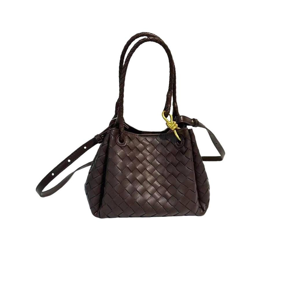 2024 Summer Woven PU Parachute Handheld & Crossbody Basket Bag with Metal Rope Buckle