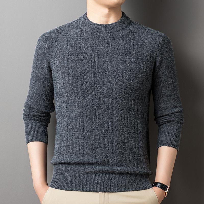 

Повседневный винтажный корейский однотонный жаккардовый свитер с длинным рукавом и утолщением, мужской зимний свободный пуловер с круглым вырезом, пэчворк, рубчик L серый