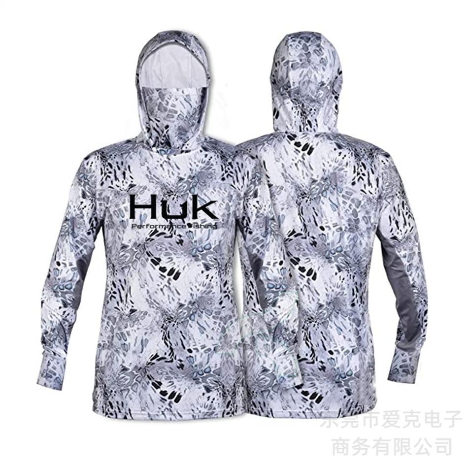 HUK fishing suit men s hoodie summer sun protection long sleeve fishing top with mask outdoor sports fishing shirt XXS