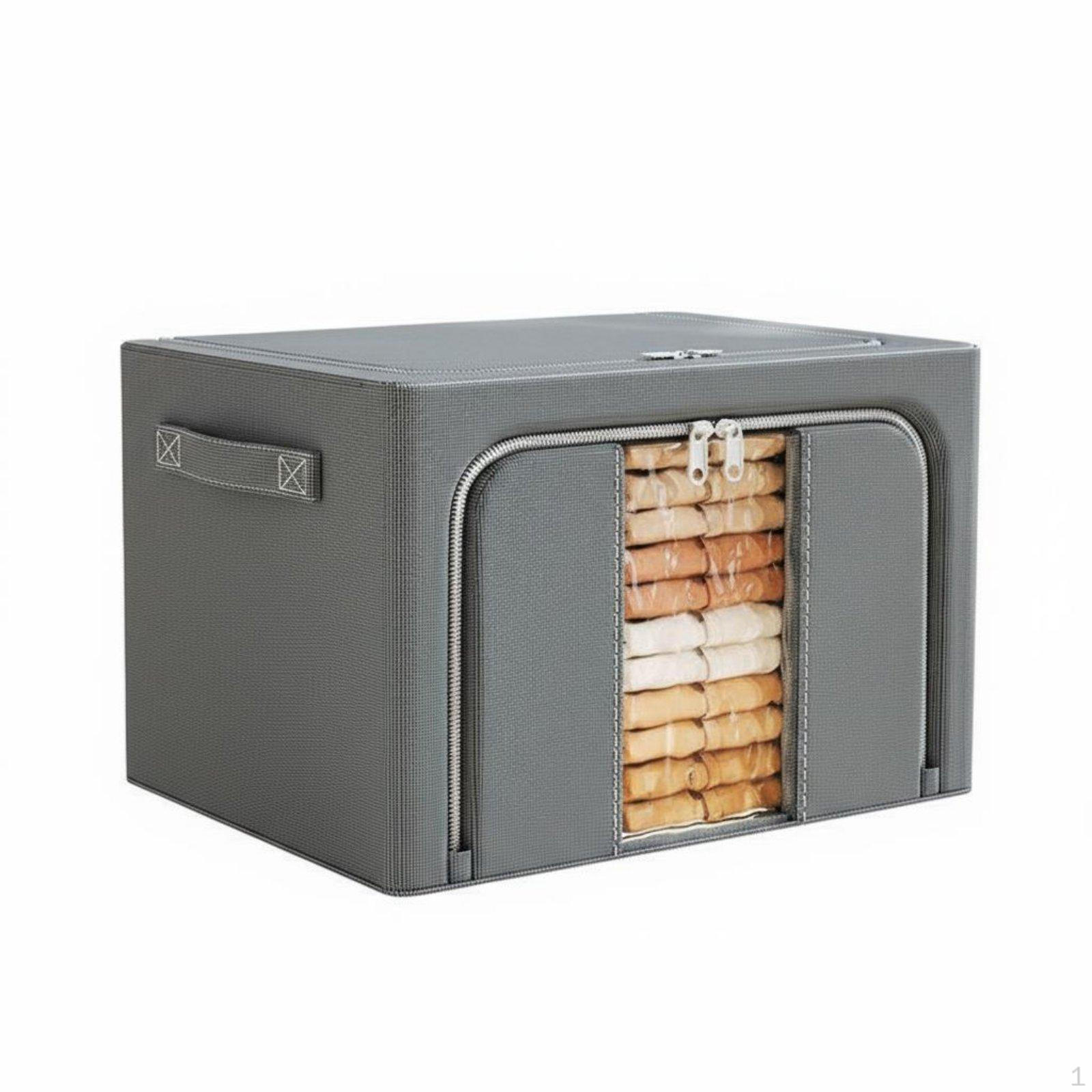 Framed foldable Clothes container Design FrontOpening Storage Box Stackable textile 24L Gray 1 PACK