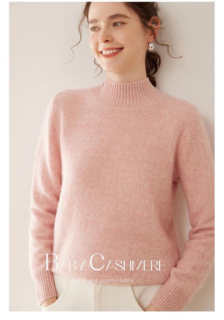 Women's Cashmere Half-High Neck Long Sleeve Wool Sweater - Versatile, Warm, and Fashionable for Autumn/Winter