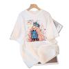 Women's Summer 2026 Cartoon Printed White Loose-Fit Short-Sleeve T-Shirt, Plus Size, Round Neck, Mid-Length, Fashionable.