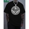 European Sizes Black T-shirt with White Skull Graphic | Beard Holding Wrench Hammer & Text, Casual Crew Neck, Loose Fit, All-Season Wear, Summer Tee