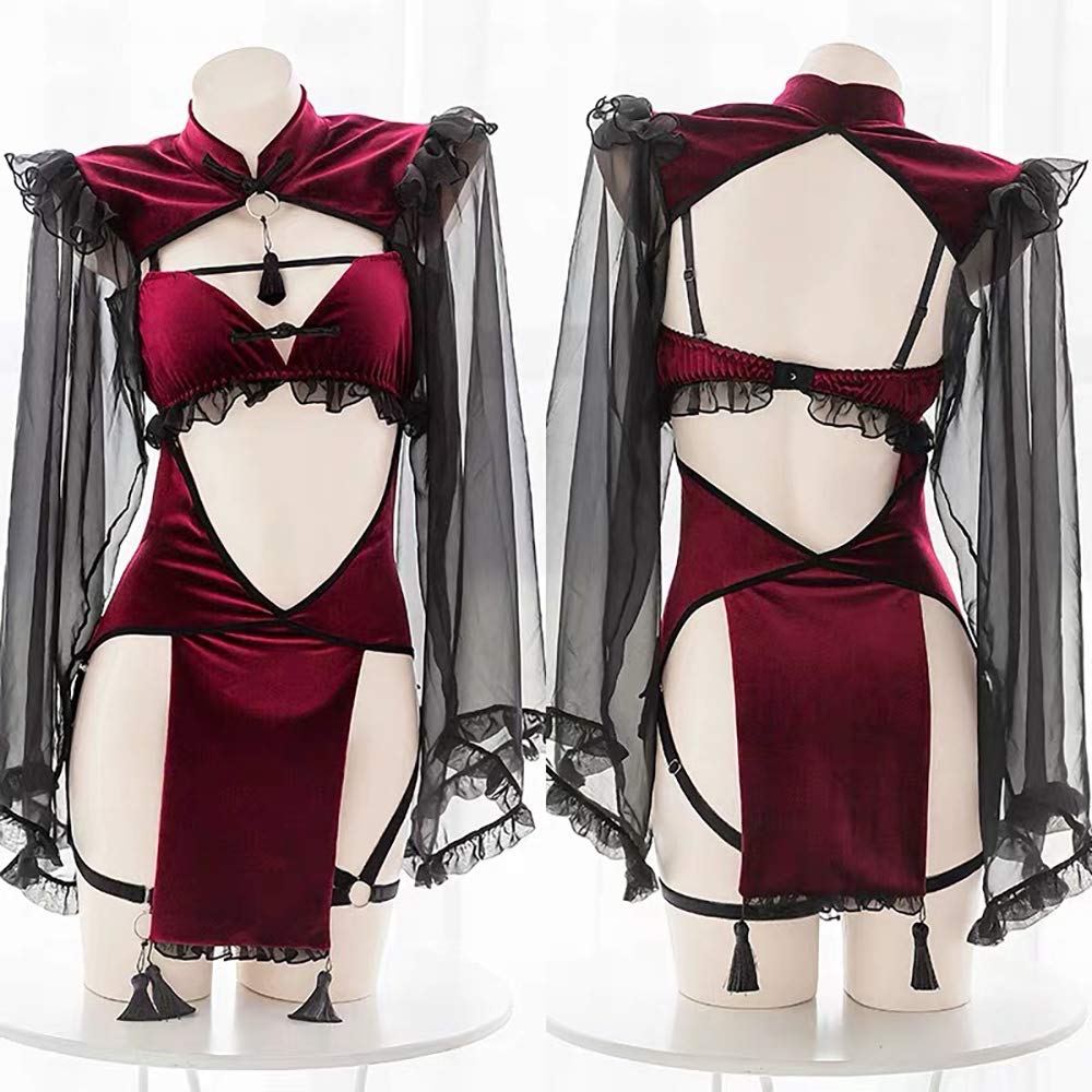 SHLYMP Chinese Chinese Extremely Open Maid Baby Lolita Mini Skirt Free Black Clothes, China, Dress, Sexy, Cosplay, Erotic, Naughty, Chest, Seduction,