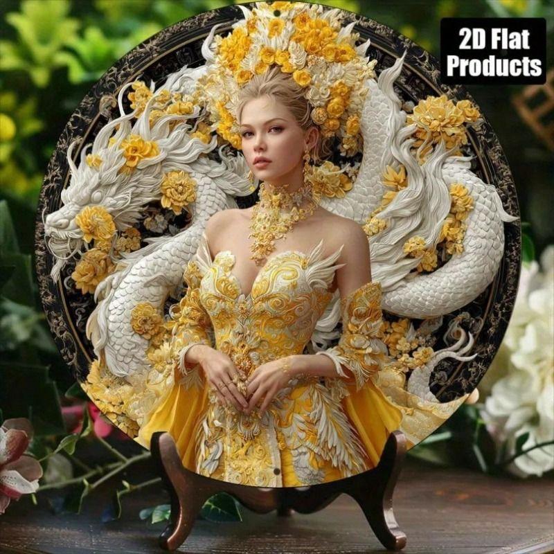 Metal Poster Thai Golden Dress Dragon Flower Goddess Wall Art