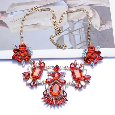 Colorful Gemstone Alloy Gold Necklace Female, Exaggerated Alloy Full Diamond Multi-Color Jewelry Chain
