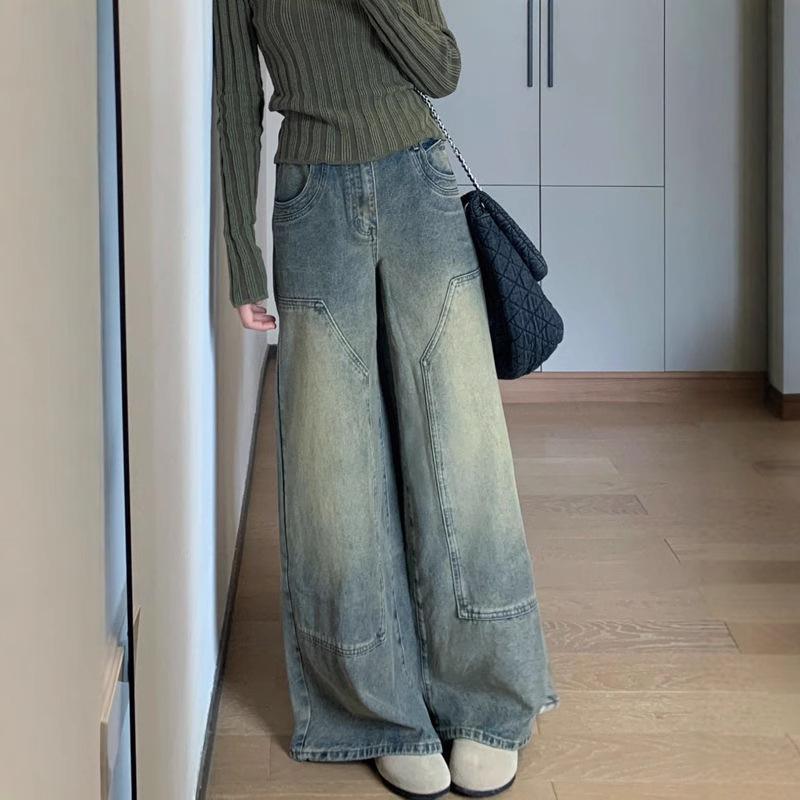 Retro High Waist Distressed Wide Leg Jeans - Petite Spicy Girl Casual Loose Fit Pants