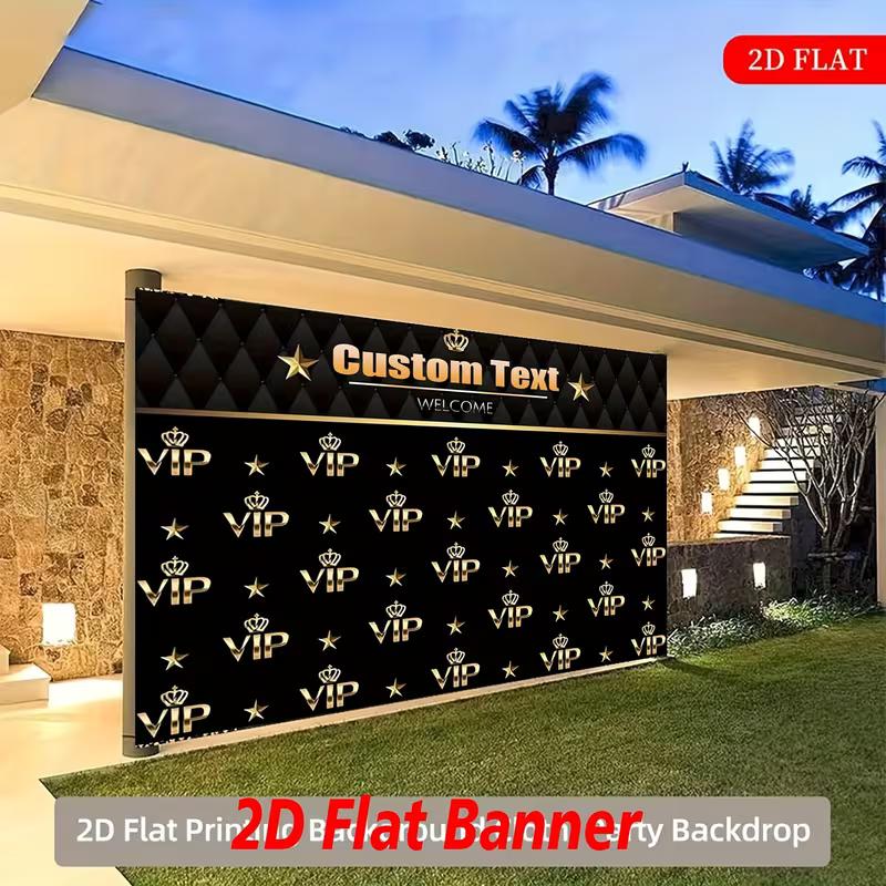 Custom VIP Welcome Banner, Black Gold Star & Crown Backdrop for Red Carpet, Prom & VIP Events
