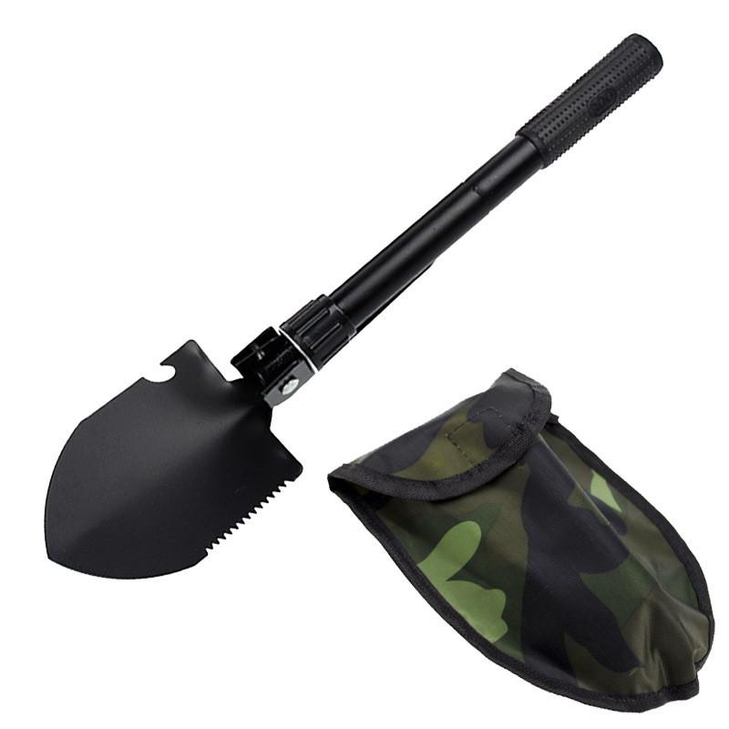 Outdoor Folding Military Shovel Multi Functional Tactical Shovel with Compass and Velcro Shovel Cover Portable Survival Tool for Camping Hiking One Size чёрный