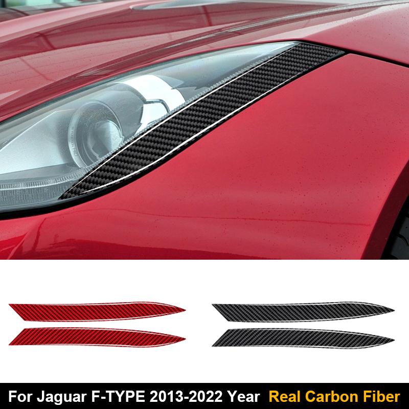 2PCS Real Carbon Fiber Car Front Head Lamp Eyebrow Decoration Sticker For Jaguar F-Type 2013-2022 Car Exterior Accessories