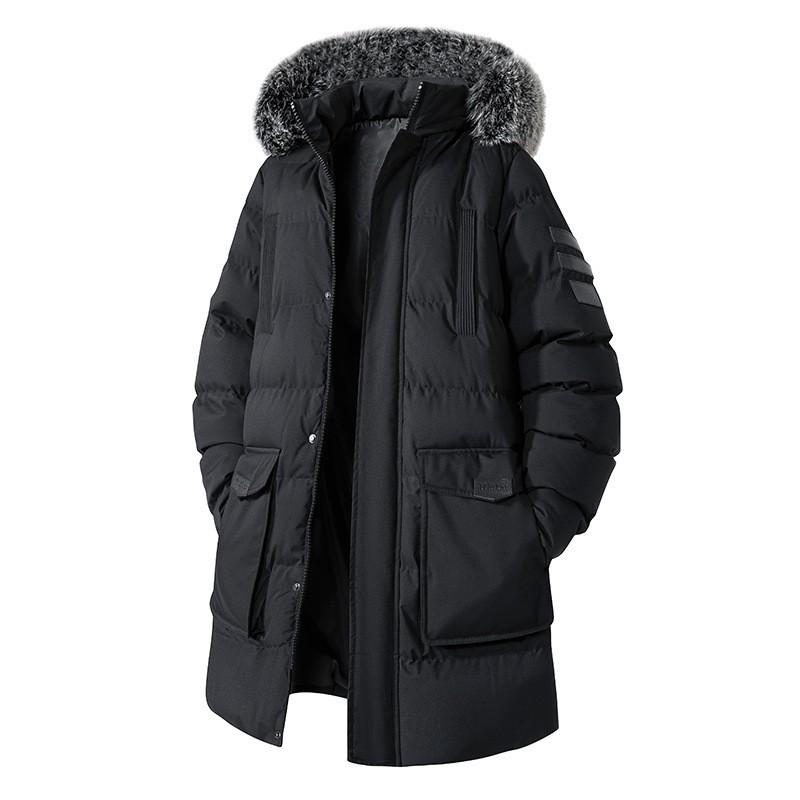 Large Size Cotton Jacket Men's Detachable Fur Collar Hooded Cotton Jacket Loose Fit Jacket Detachable Hat Stand Collar